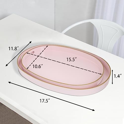 MAONAME Pink Decorative Tray Set of 2, Oval Serving Tray with Handles - Image 2
