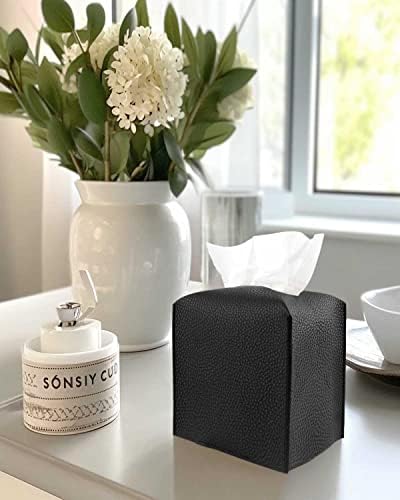 Leather Tissue Box Cover Square – Tissue Holder with Bottom Belt [JESMINI, Black] Aesthetic PU Leather Tissue Box Holder Decorative for Bathroom, Home Office Decor - Image 3