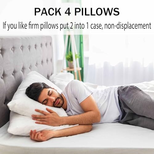 Acteb Medium Support Bed Pillows Standard Size Set of 4 Pack for Sleeping 20"x26", Hypoallergenic Skin Friendly Down Alternative Filling for Side Stomach Back Sleeper Machine Washable - Image 5