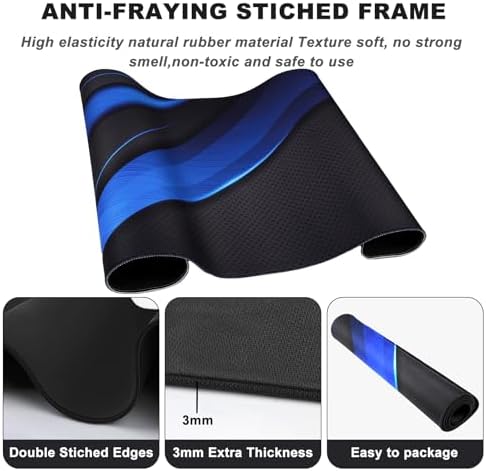 Desk Pad Large Gaming Mouse Pad Extended Keyboard Mouse Mat, Black Blue - Image 3