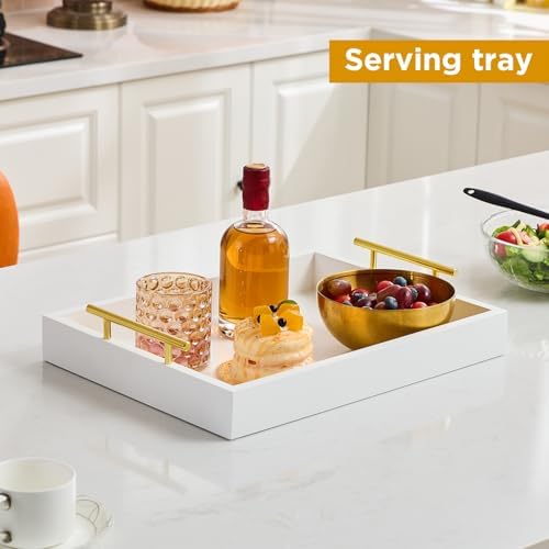 16"x12" Serving Trays with Handles, White Decorative Serving Tray, Ottoman Trays, Living Room, Bathroom, and Outdoors Decorative Trays (White) - Image 2