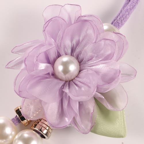 Adjustable Curtain Tiebacks， 4-Pack Hand-Woven Rope with Silk Flower & Pearl， Decorative Window Cord Holders for Drapery， Long Loop Design for All Curtain Thickness (Purple) - Image 6