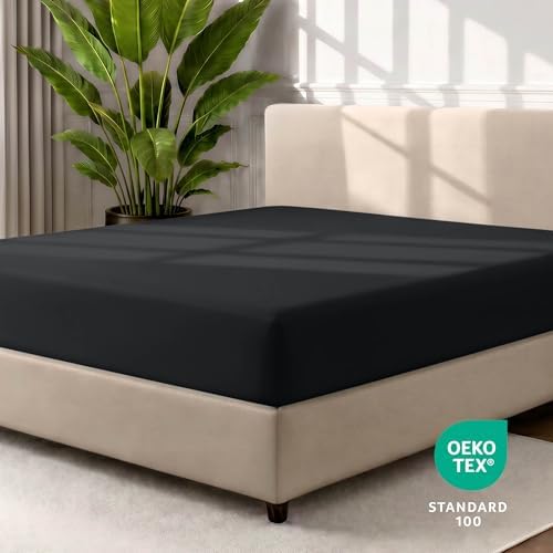 Bare Home Full XL Fitted Sheet - 1800 Ultra-Soft (Full XL, Black) - Image 4