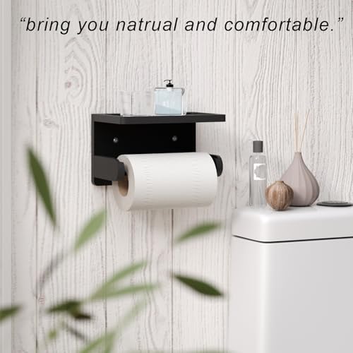 VERTORGAN 2 Pack Bamboo Toilet Paper Holder with Phone Shelf(Black) - Image 3