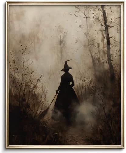 Vintage Witch Canvas Wall Art Prints Moody Witch in The Forest Pictures for Halloween Wall Decor Spooky Witchy Canvas Oil Painting Dark Academia Gothic Wall Decor for Gallery Living Room Bedroom (UNFRAMED 8x10in) by VodefoadVintageWallArt