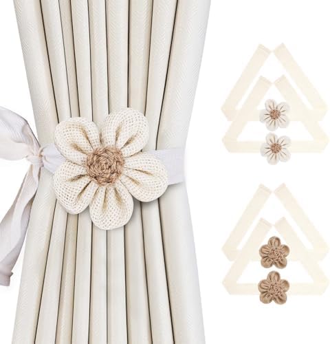 SRG Curtain Tiebacks for Curtains 4 Pack, Decorative Curtain Holdbacks for Drapes, Handmade Tie Backs No Drilling for Home Bedroom Window Decor – Sunflower Khaki by SRG