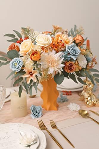 rongflower Artificial Flowers Combo Fake Silk Flowers Fall Bouquets for DIY Wedding Bouquets Centerpieces Party Baby Shower Home Decorations (Blue White) - Image 4