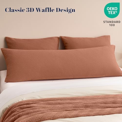 PHF Ultra Soft Waffle Body Pillowcase 20" x 54", Terracotta, No Insert - Image 2