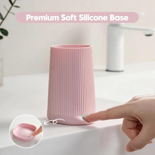 YAUKPH Small Single Toothbrush Holder with Silicone Bottom Pink - Image 4