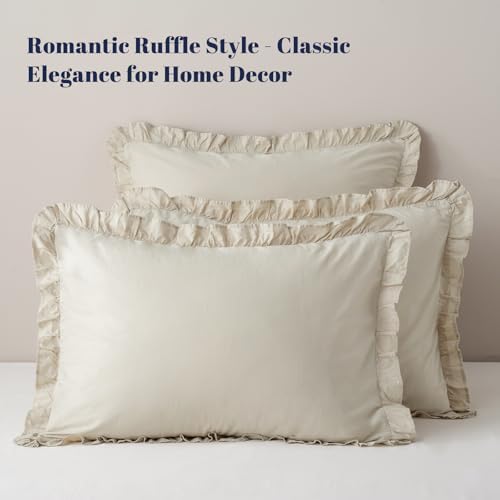 PHF Washed Cotton Ruffle Pillowcases Standard 20"x26", Tofu, No Insert - Image 3