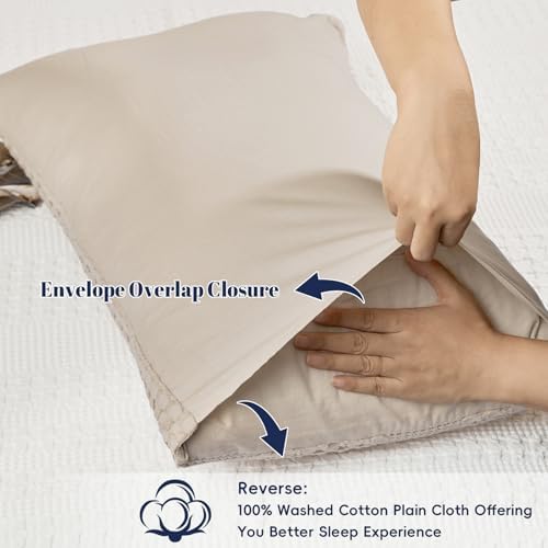 PHF Cotton Waffle Pillow Shams King Size 20" x 36", Oatmeal, No Insert - Image 4