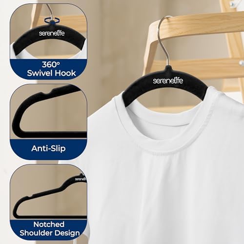 SereneLife 10-Pack Black Velvet Clothes Hangers, Non-Slip & Heavy Duty - Image 5