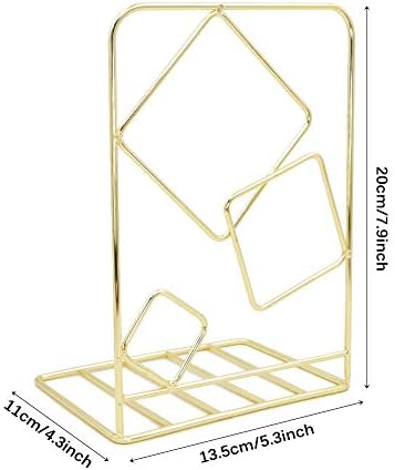 Winterworm Metal Bookends Book Ends Heavy Duty Modern Decorative for Bedroom Library Office School Book Display Desktop Organizer Gift(Square Gold) - Image 5
