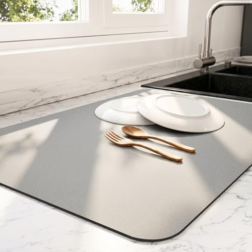Ecotrim - Dish Drying Mat for Kitchen Counter | Coffee Bar Mat for Countertops | Heat Resistant Drainer Mat with Non-slip Rubber Backed | Hide Stain Kitchen Absorbent Draining Mat | Grey 18"x24" by Unknown