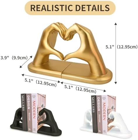 Gold Decorative Bookends for Shelves, Heart Hands Book Ends Sculpture Aesthetic Decor for Bedroom Living Room Merch Apartment Bookshelf Birthday Women Decorations Stuff Aesthetic - Image 2
