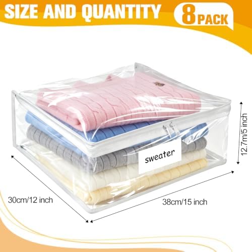 Plastic Storage Bags with Easy-Glide Zipper, Pack of 8, Durable Clear Vinyl Zippered Storage Bags for Clothes Sweaters Comforters Blankets Sheets Bedding (15 x 12 x 5 Inch, Transparent White) - Image 3