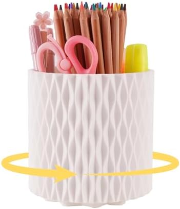 White Pen Holder for Desk, 360° Rotating Pencil Organizer, 5 Slots by SWUJ
