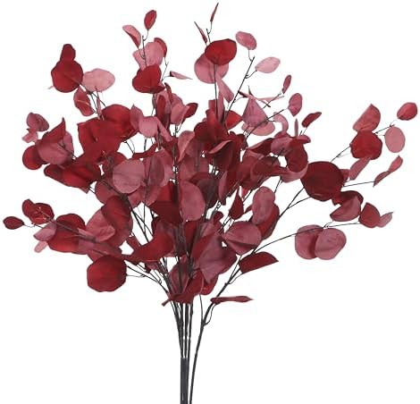 3 PCS 33" Artificial Eucalyptus Stems, Silk Branches for Vase Decor, Red by FuleHouzz