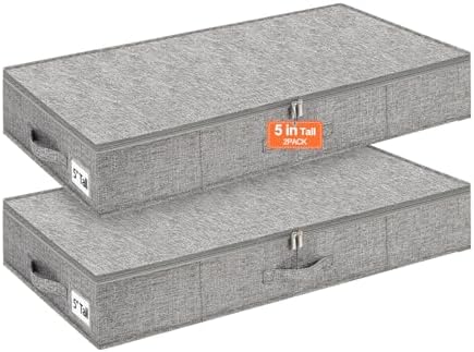 punemi 5 inch High Sturdy Low Profile Under Bed Storage, 2 Pack, Grey by Punemi