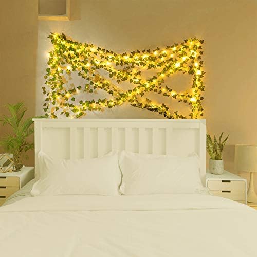 KASZOO 2 Pack 6.56 Ft Vines with Fairy Lights Battery Operated, 40 LEDs Artificial Garland Plant Vine Fairy Light, Hanging Ivy Lights for Bedroom Garden Party Wall Room Decor - Image 5