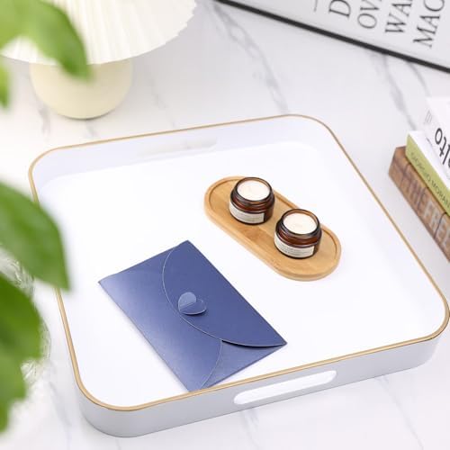 White Square Decorative Tray with Handles, 13"*13" Versatile Serving Tray for Coffee Table, Ottoman, Ideal for Serving, Displaying, Organizing - Image 2