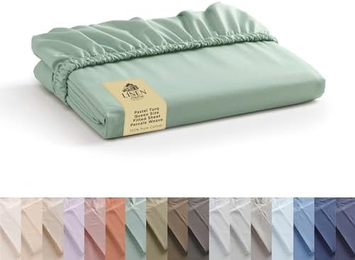 100% Cotton Percale Queen Fitted Sheet, Pastel Turk, 1 Deep Pocket Fitted Sheet, Crisp and Cool Strong Bed Linen, 60"X80"+15" by LINENHOME