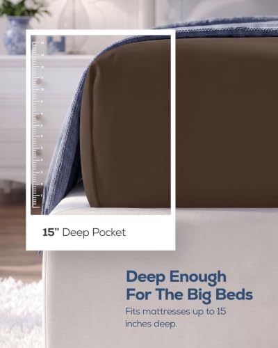 Queen Fitted Sheet, Ultra Soft Fits Up to 15 Inch Deep Pocket, Brown - Image 2