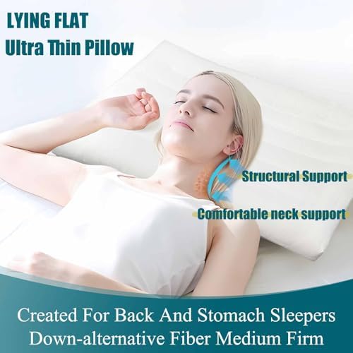 Ultra Flat Thin Pillow for Sleeping 2.5 inch Height Low Profile Slim Soft Bed Pillow for Stomach Back Sleepers King Size 18"x36" Hypoallergenic Skin Friendly Machine Washable - Image 4