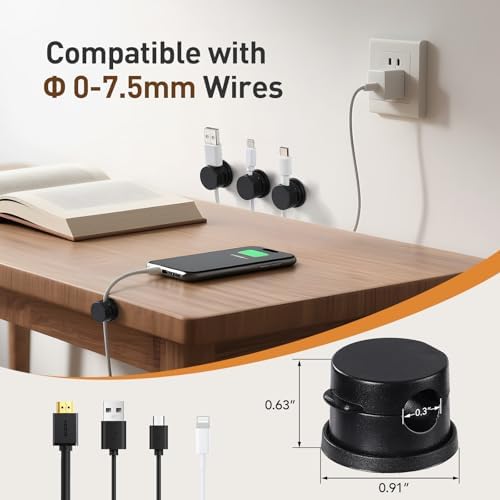 AGPTEK 8 Pack Magnetic Cable Clips, 360° Rotatable Cord Holder, Black - Image 4