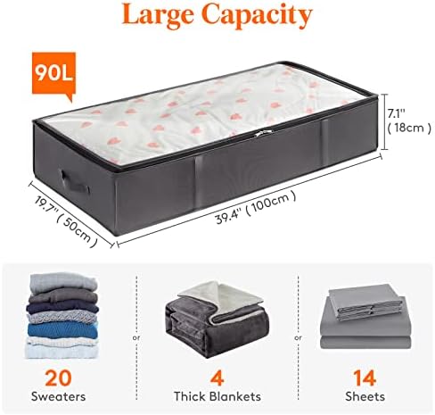 Lifewit 95L 6 Pack Under Bed Storage Container, Blanket Organizer, Gray - Image 2