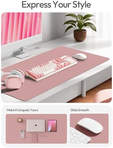 YSAGi Leather Desk Protector, Office Mat, Large Mouse Mat, Non-Slip PU Leather Blotter, Laptop Desk, Waterproof Writing Pad for Office and Home (Pale Mauve, 35.4" x 17") - Image 2