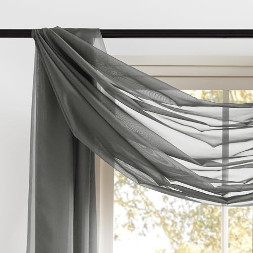 NICETOWN Bed Canopy Scarf Curtains Sheer Textured - Multifunctional Window Topper Scarf Home Decor Voile Valance for Party/Carnival (Sold Individually, W60 x L216, Dark Gray) - Image 3