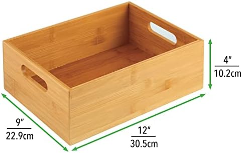 mDesign Kitchen Storage Box - Large Wooden Box with Handles - Bamboo Kitchen Utensil Storage Box - 12" x 9" x 4" - Set of 2 - Nature - Image 4