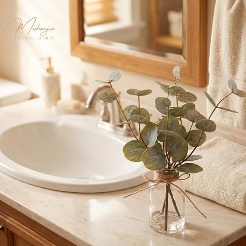 Muhanjia Artificial Eucalyptus Stems in Glass Vase with Faux Water,3Pcs Fake Plant with Double-Sided Green Leaves for Centerpiece(Double-Sided Green Eucalyptus) - Image 5