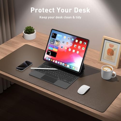 Aothia Leather Desk Pad Protector, Office Desk Mat, Large Mouse Pad, Non-Slip PU Leather Desk Blotter, Laptop Desk Pad, Waterproof Desk Writing Pad for Office and Home (48"x17", Coffee) - Image 3