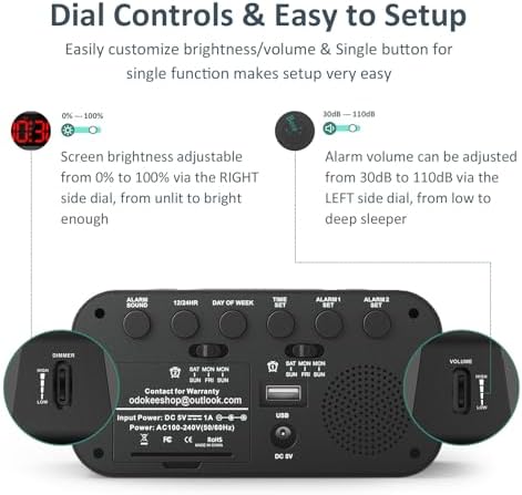 Odokee Digital Dual Alarm Clock for Bedroom with 0-100% Dimmable Display - Image 2