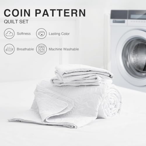 Love's cabin California King Size Quilt Bedding Set White Bedspreads - Cal King Summer Lightweight Bedspread Comforter - Coin Pattern Coverlet for All Season - 3 Pieces (1 Quilt, 2 Pillow Shams) - Image 4