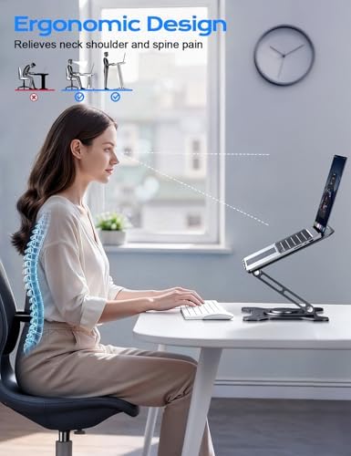 JCZT 360° Rotating Laptop Stand for Desk, Metal Foldable Laptop Riser,Black - Image 3