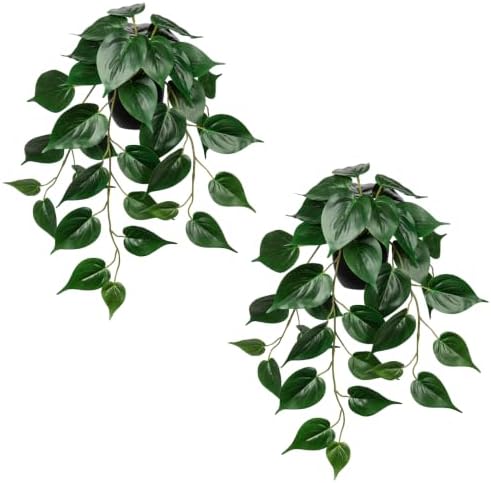 2 Pack Artifitial Hanging Plants 18" Fake Devil's Ivy Pothos Plants by DILATATA