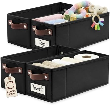 DECOMOMO Narrow Storage Bins, Small Basket with Handles (Black, 4 Pack) by DECOMOMO