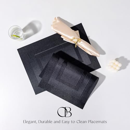Placemats Set of 8 - Easy Clean Woven Vinyl Placemats for Dining Table, Indoor/Outdoor Place Mats, Washable PVC Table Mats（Black Cube） - Image 3