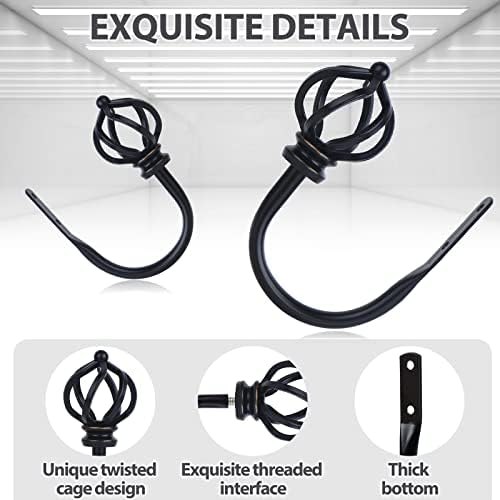 KAMANINA Curtain Drapery Holdbacks for Wall, 2 Pack Black Curtain Tiebacks - Image 2