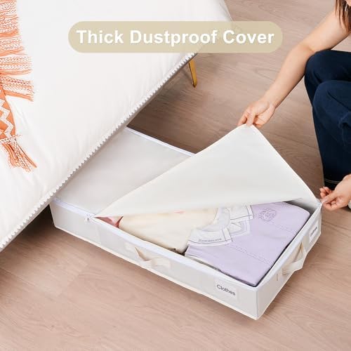 Vincona Under Bed Storage with Wheels, 2 Pack Under Bed Storage Containers with Label Holders for Clothes, Shoes and Blankets, Rolling Underbed Shoe Organizer with Cover, Beige (30.71x15.7x7.28 in) - Image 3