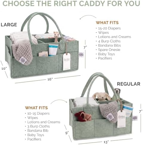 Parker Baby Co. Felt Diaper Caddy Organizer - Large, Sage - Image 4