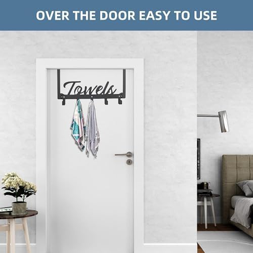 Azmoncy Over The Door Hooks, Towel Rack for Bathroom Towel Holder for Hanging Heavy Duty, Over Door Hanger with 5 Coat Hooks for Bedroom Bathroom Kitchen Towels, Pink - Image 6