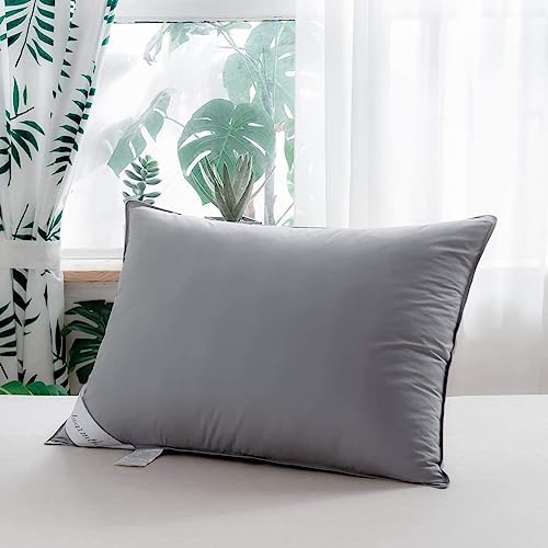 Grey Goose Feather Down Pillow for Back, Stomach or Side Sleepers 2 Pack,100% Cotton Cover Queen Size (20X30IN) Grey - Image 2