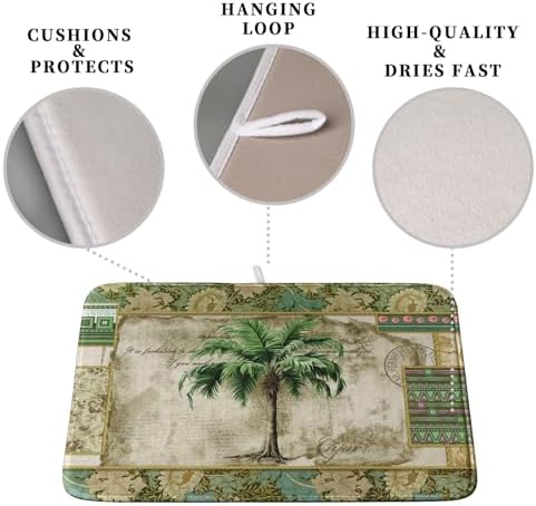 Palm Tree Kitchen Dish Drying Mat for Dishes 18x24 Inch Summer Vintage Tropical Leaves Green Jungle Plant Drying Mat Botanical Dish Drainer Mat Super Absorbent Dish Rack Pad for Coffee Bar Sinks - Image 3
