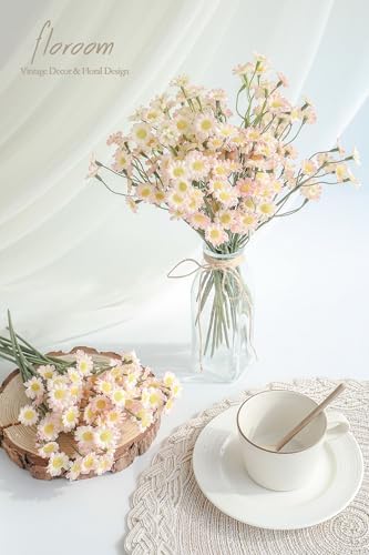 Floroom 24pcs Blush Small Artificial Flowers Faux Silk Daisies Fake Wildflowers with Stems for DIY Pink Wedding Bouquets Floral Arrangements Party Decor Centerpieces Decorations (Vase Not Included) - Image 2