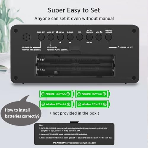 Peakeep Battery Operated Digital Alarm Clock for Bedrooms Big Numbers - Image 6
