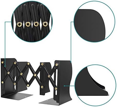 Hossejoy Adjustable Bookends, Heavy Duty Metal Book Ends, Expandable Bookcase Book Holder Stand Shelf Rack for Student Office Book File Organizer Storage, Extends up to 19 inches (Black) - Image 5